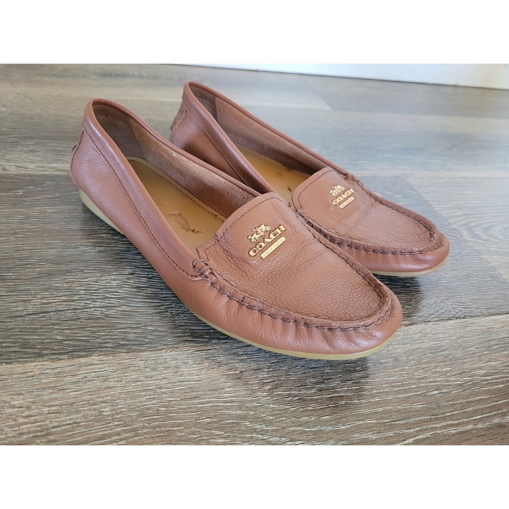 Coach Opal Tan Pebbled Leather Driver Loafers Gold Logo Womens 7.5 B A1754 #6